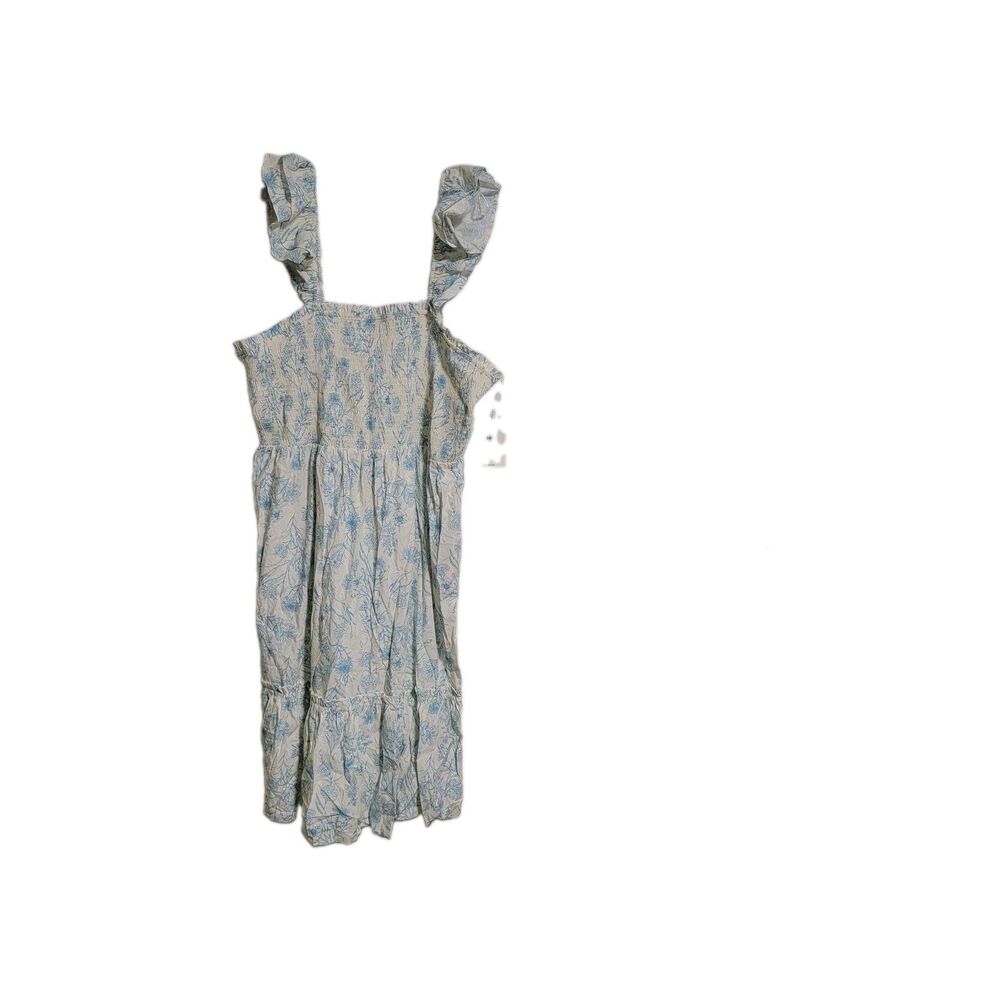 The Pioneer Woman Women 2X Blue White Floral Tiered Midi Dress Smocked Ruffle...